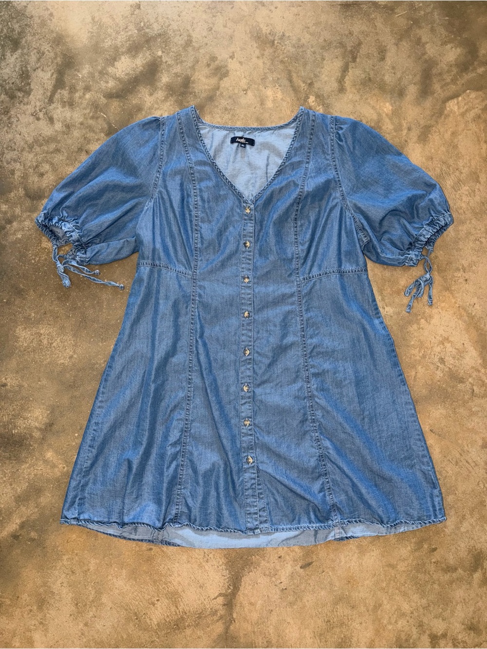 Angels Forever Young XL Chambray Denim Button Front Puff Sleeve Dress